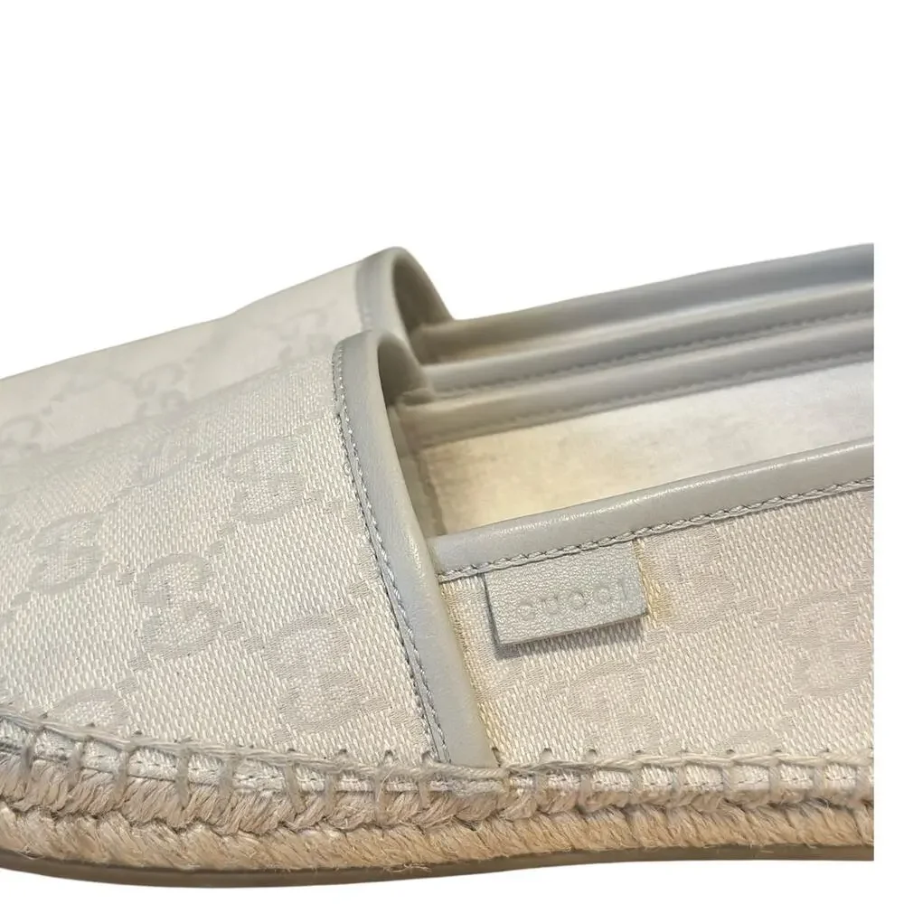 Gucci GG Supreme Cream White Monogram Espadrille Flats 39.5 Logo